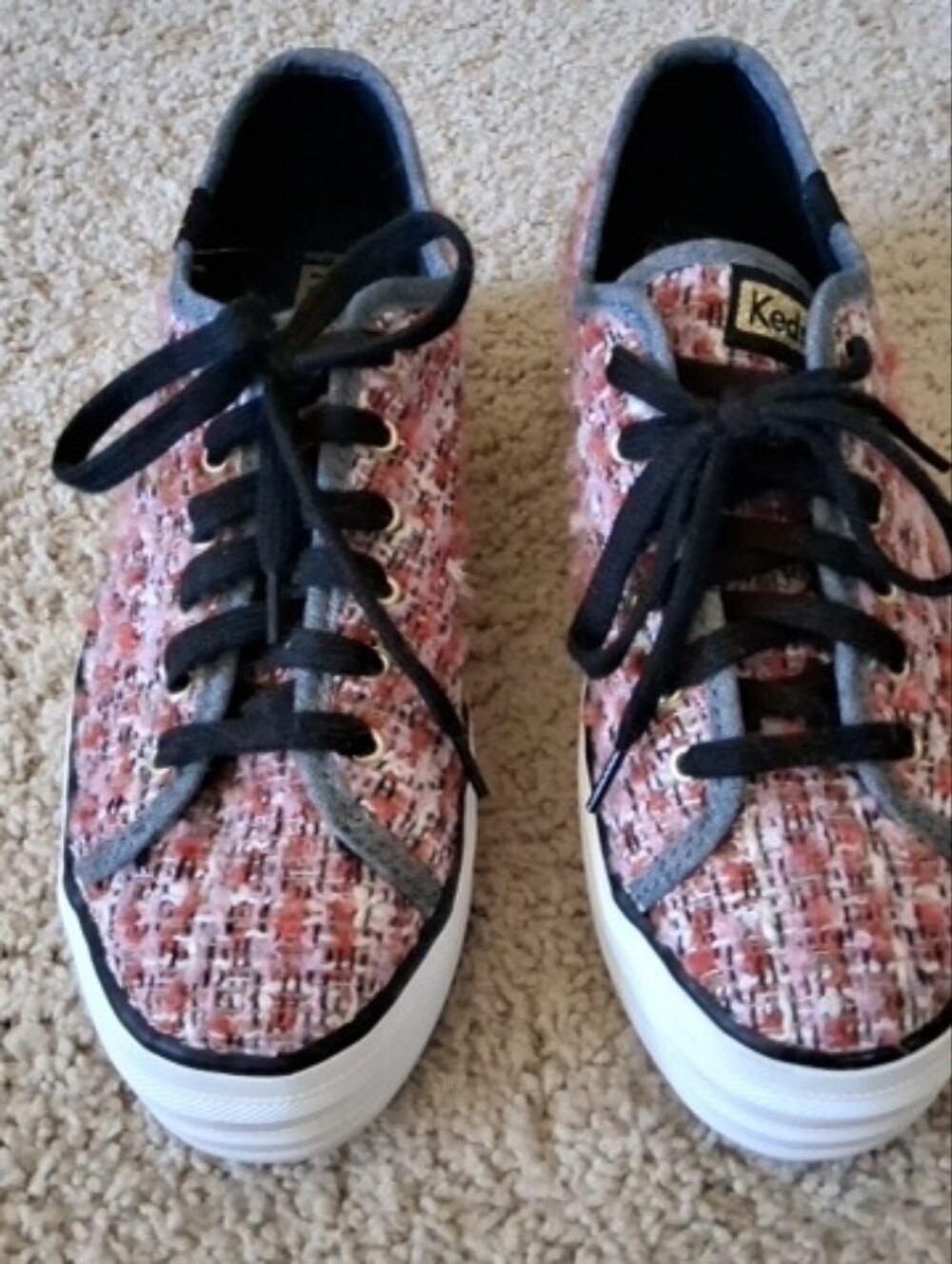 Keds Women's Triple Up Boucle Tweed Platform Shoes Size 7.5 Pink, Orange, & Grey